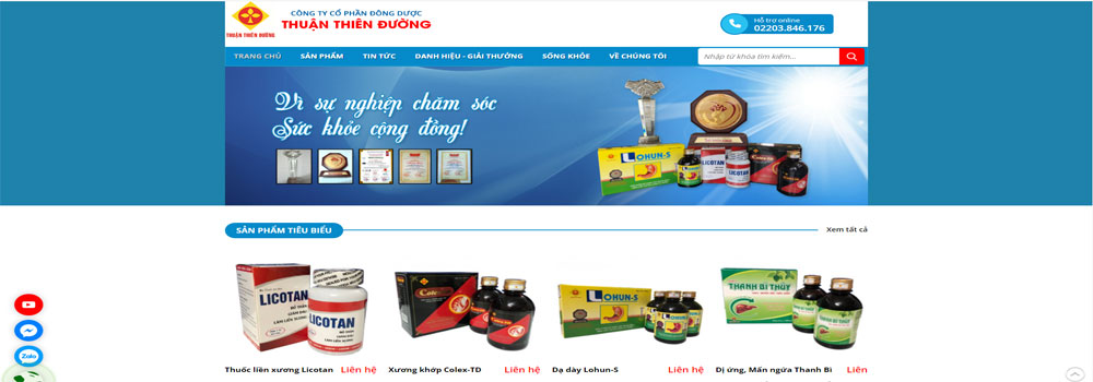 banner và menu chính của website công ty cổ phần đông dược thuận thiên đường