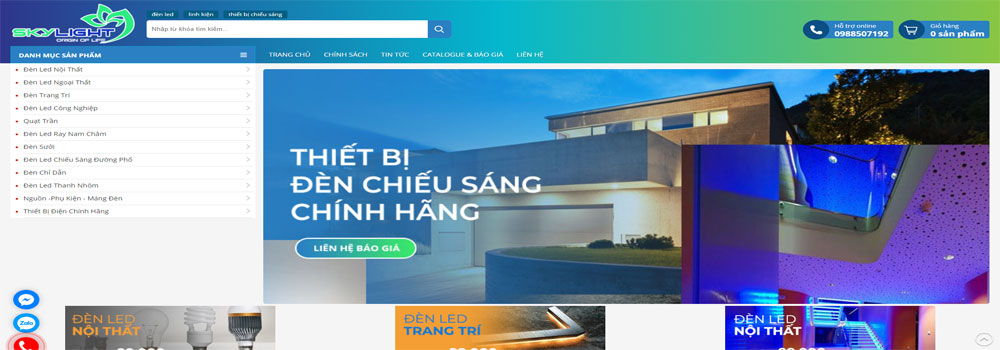 ảnh banner và menu của website công ty cổ phần chiếu sáng skylight