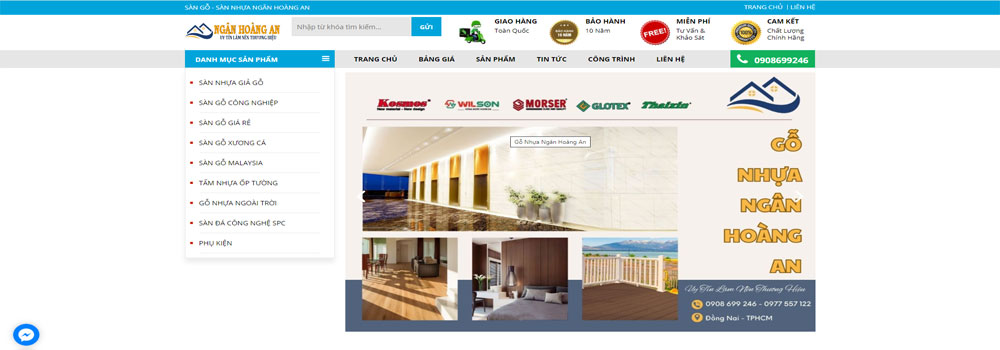 ảnh banner và menu website sàn nhựa giả gỗ công nghiệp hoàng an