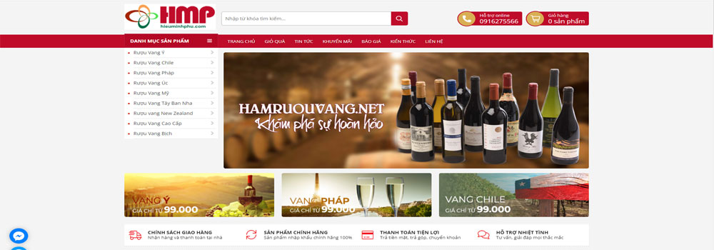 ảnh banner và menu của website bán rượu vang Minh Phú